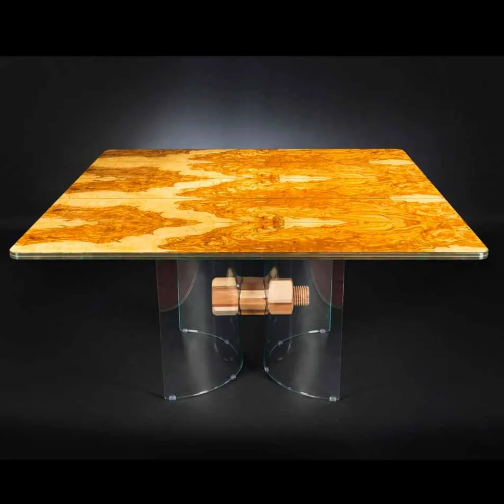 Viereckiger Tisch aus Olivenbaumholz und Glas Portofino