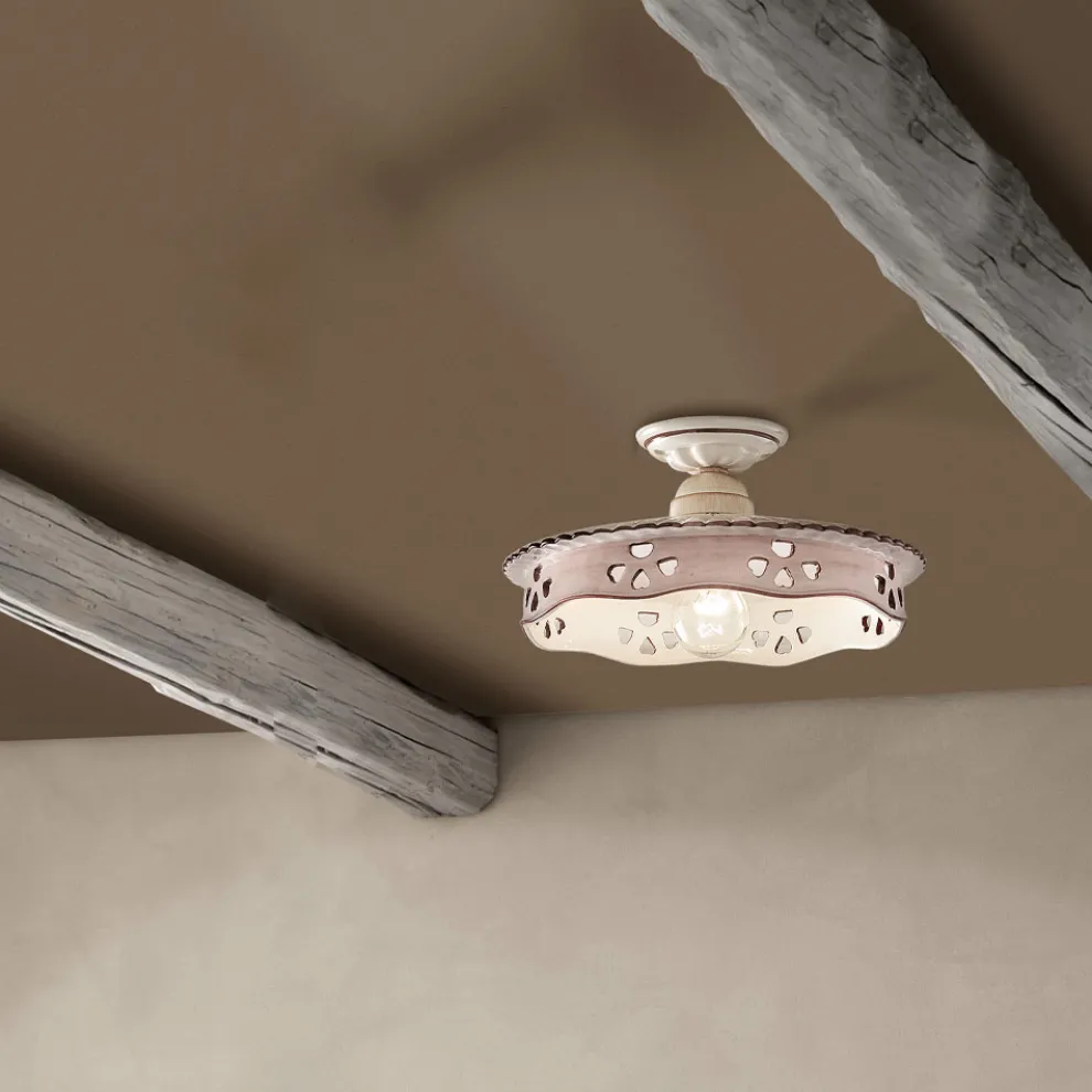 Vintage Deckenlampe aus Keramik und handgefertigtem Eisen 2 Größen - Alessandria