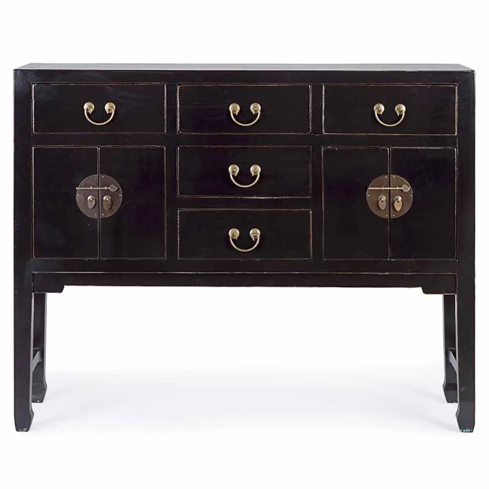 Vintage Design Black Elm Wood Konsolentisch 5 Schubladen Homemotion - Sonten