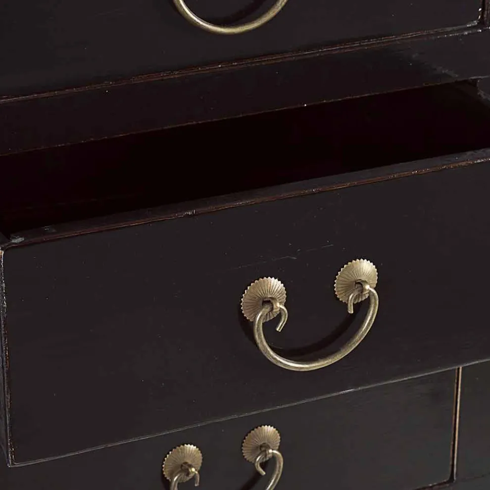 Vintage Design Black Elm Wood Konsolentisch 5 Schubladen Homemotion - Sonten