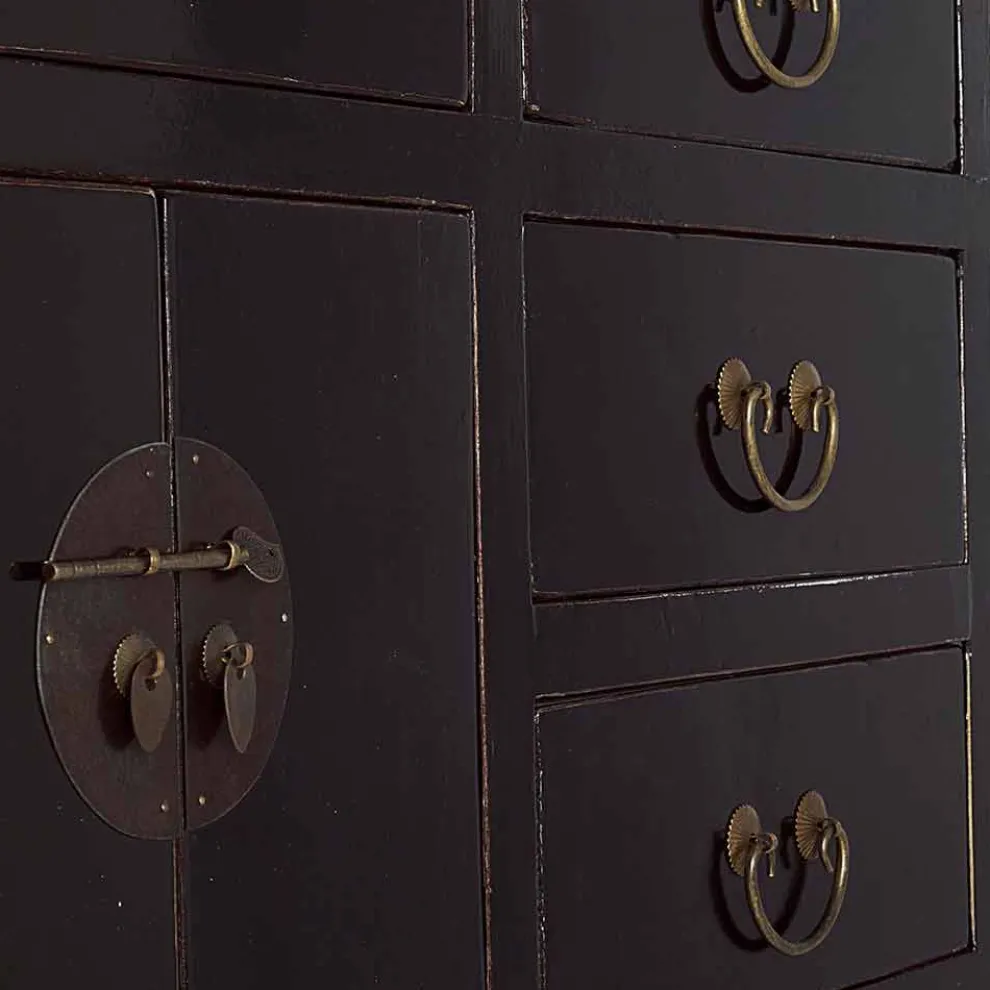 Vintage Design Black Elm Wood Konsolentisch 5 Schubladen Homemotion - Sonten