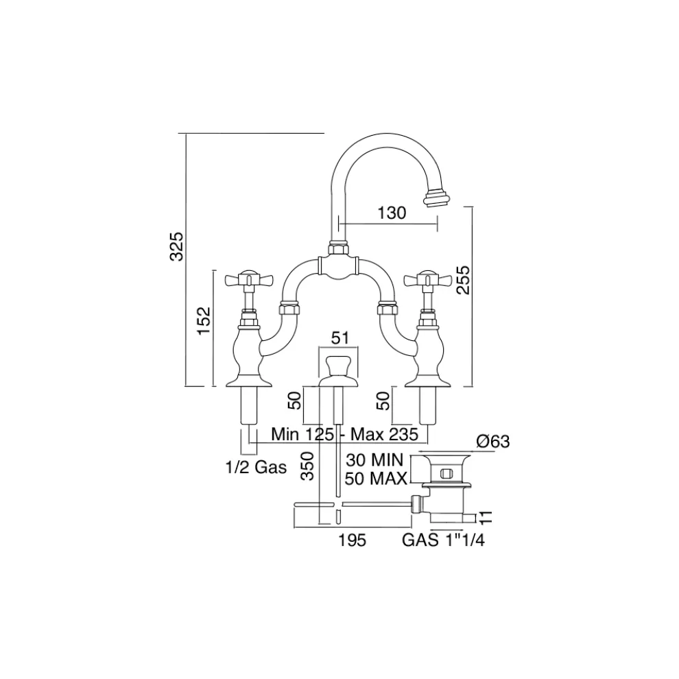 Vintage Design Bridge Waschbeckengruppe aus Messing Made in Italy - Katerina