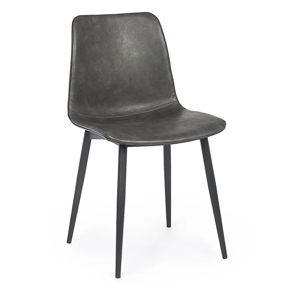 Vintage Design Küchen- oder Wohnzimmerstuhl aus Stahl und Kunstleder 2 Stück - Rekko