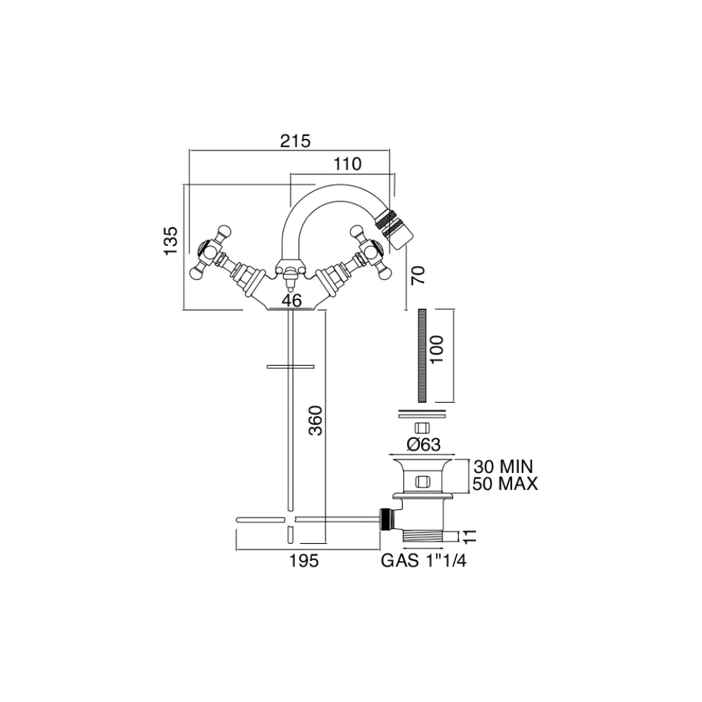 Vintage Einloch-Bidetmischer aus Messing Made in Italy - Elisea