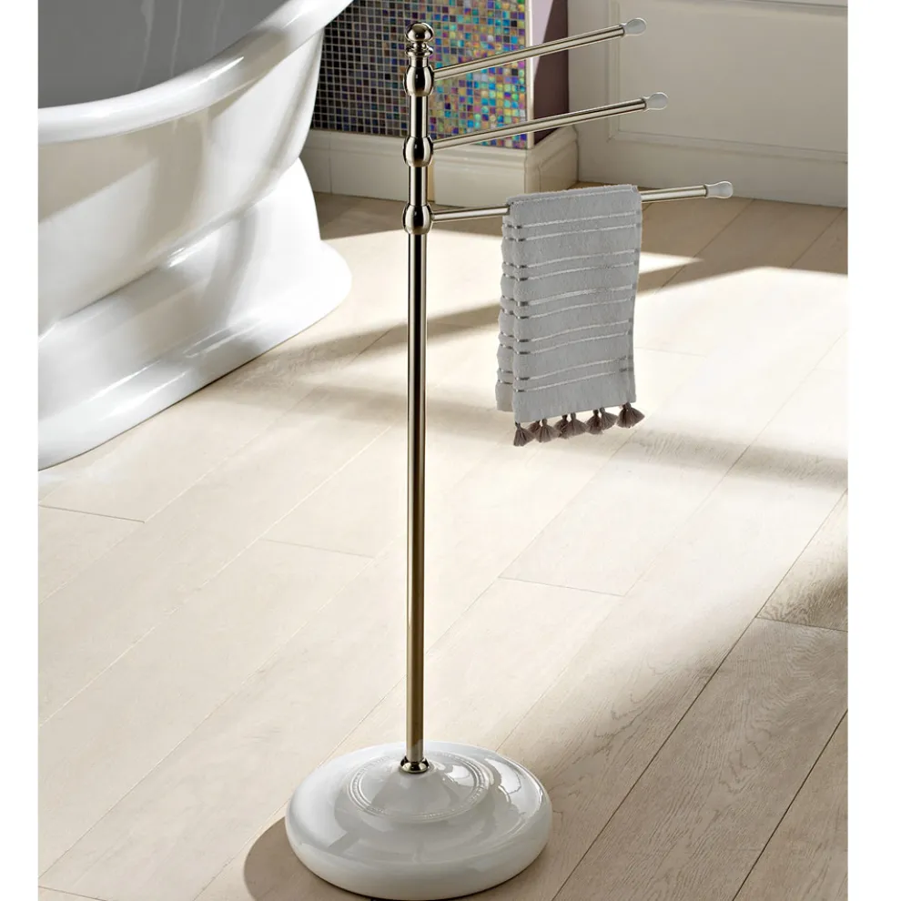 Vintage Handtuchständer mit 3 Armen aus Messing und Keramik - Lyon