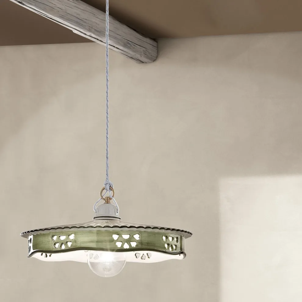 Vintage Hängelampe aus Keramik und handgefertigtem Eisen - Alessandria