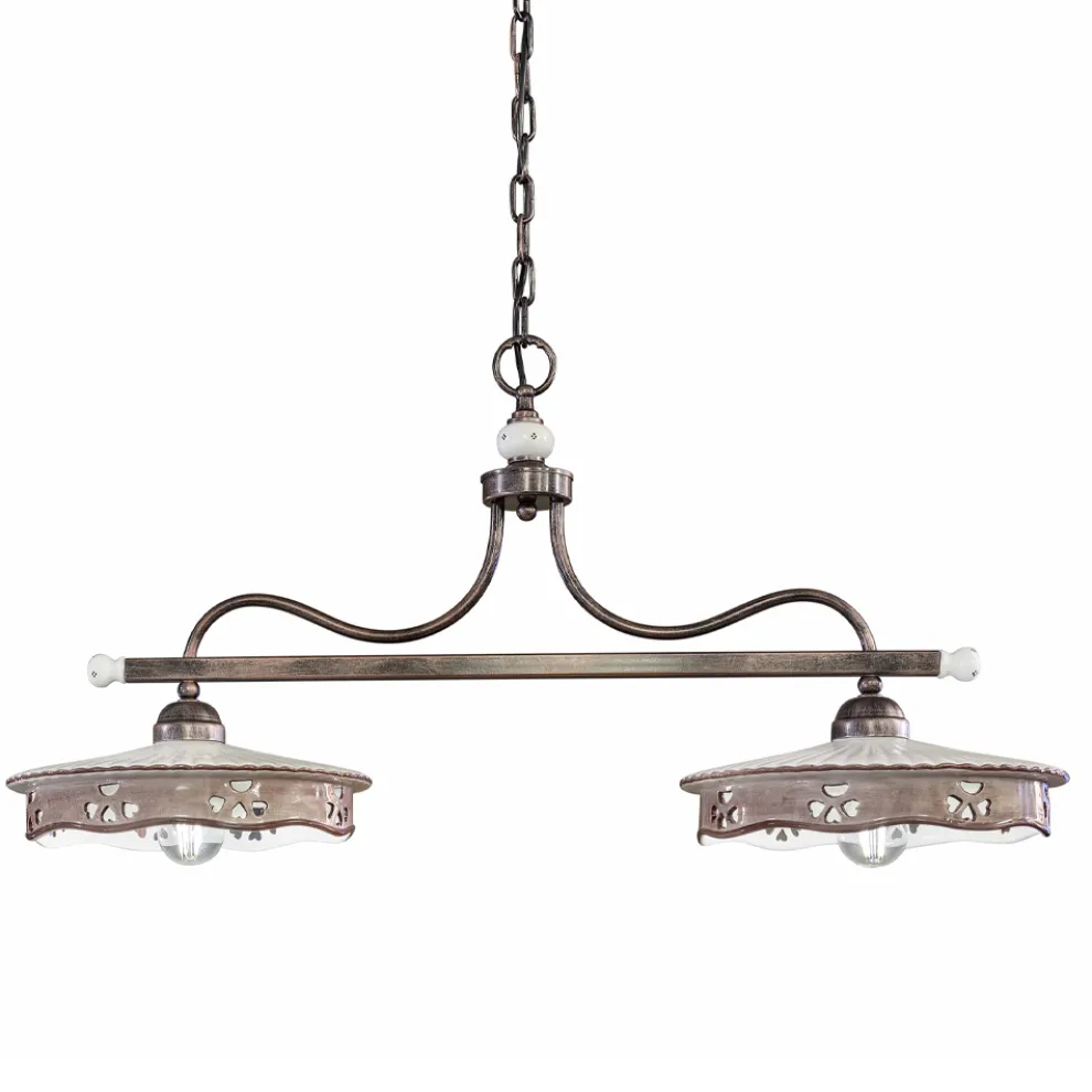 Vintage Hängelampe 2 Lichter aus handgefertigter Eisenkeramik - Alessandria