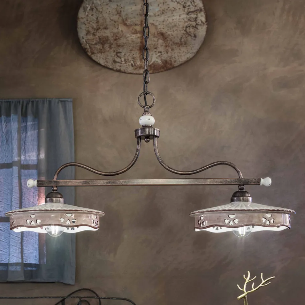 Vintage Hängelampe 2 Lichter aus handgefertigter Eisenkeramik - Alessandria