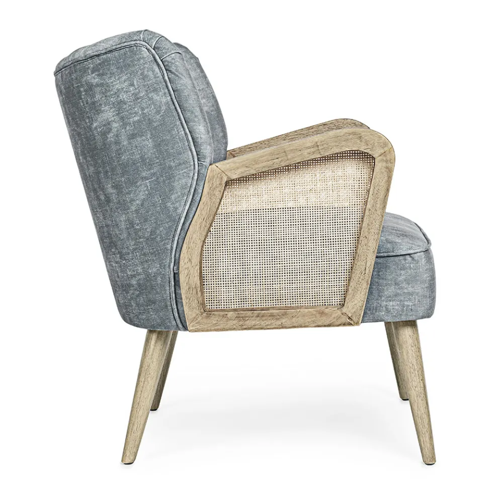 Vintage Holzsessel mit Rattan und Polyester Armlehnen - Ludovica