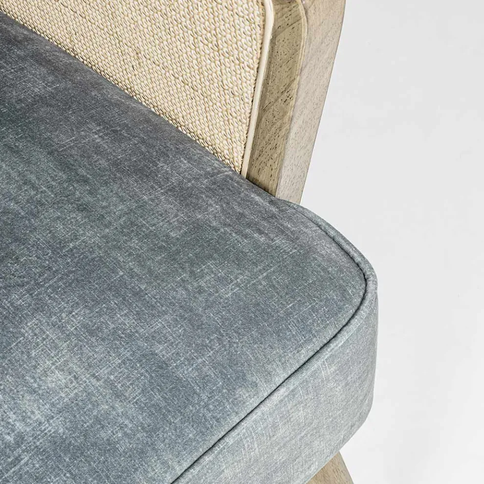 Vintage Holzsessel mit Rattan und Polyester Armlehnen - Ludovica