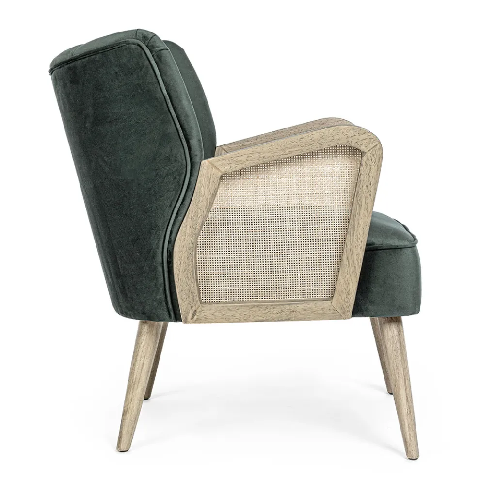 Vintage Holzsessel mit Rattan und Polyester Armlehnen - Ludovica