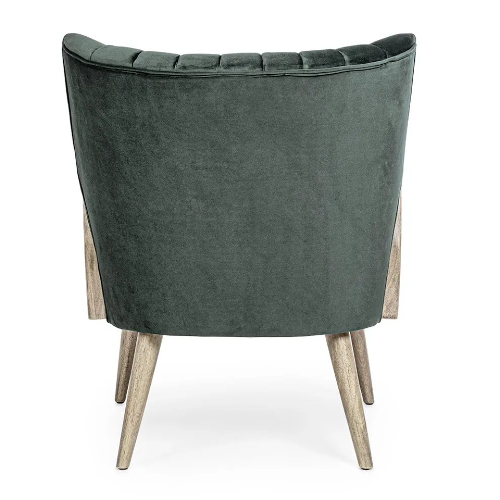 Vintage Holzsessel mit Rattan und Polyester Armlehnen - Ludovica