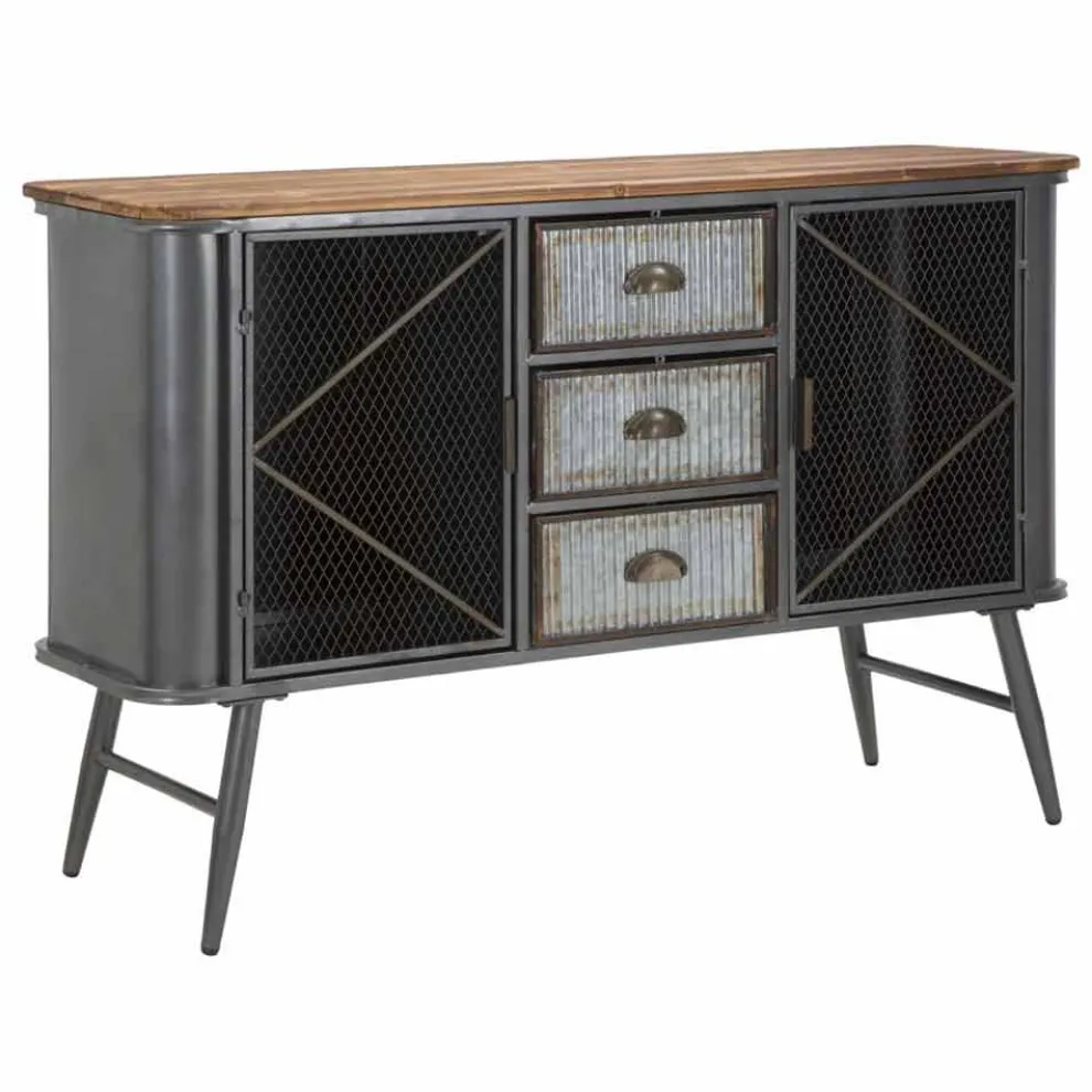 Vintage Industrial Design Wohnzimmer Sideboard aus Eisen und Holz - Akimi