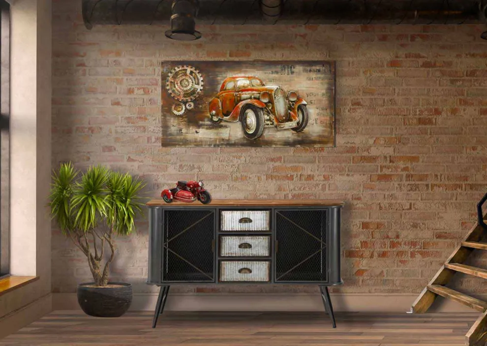 Vintage Industrial Design Wohnzimmer Sideboard aus Eisen und Holz - Akimi