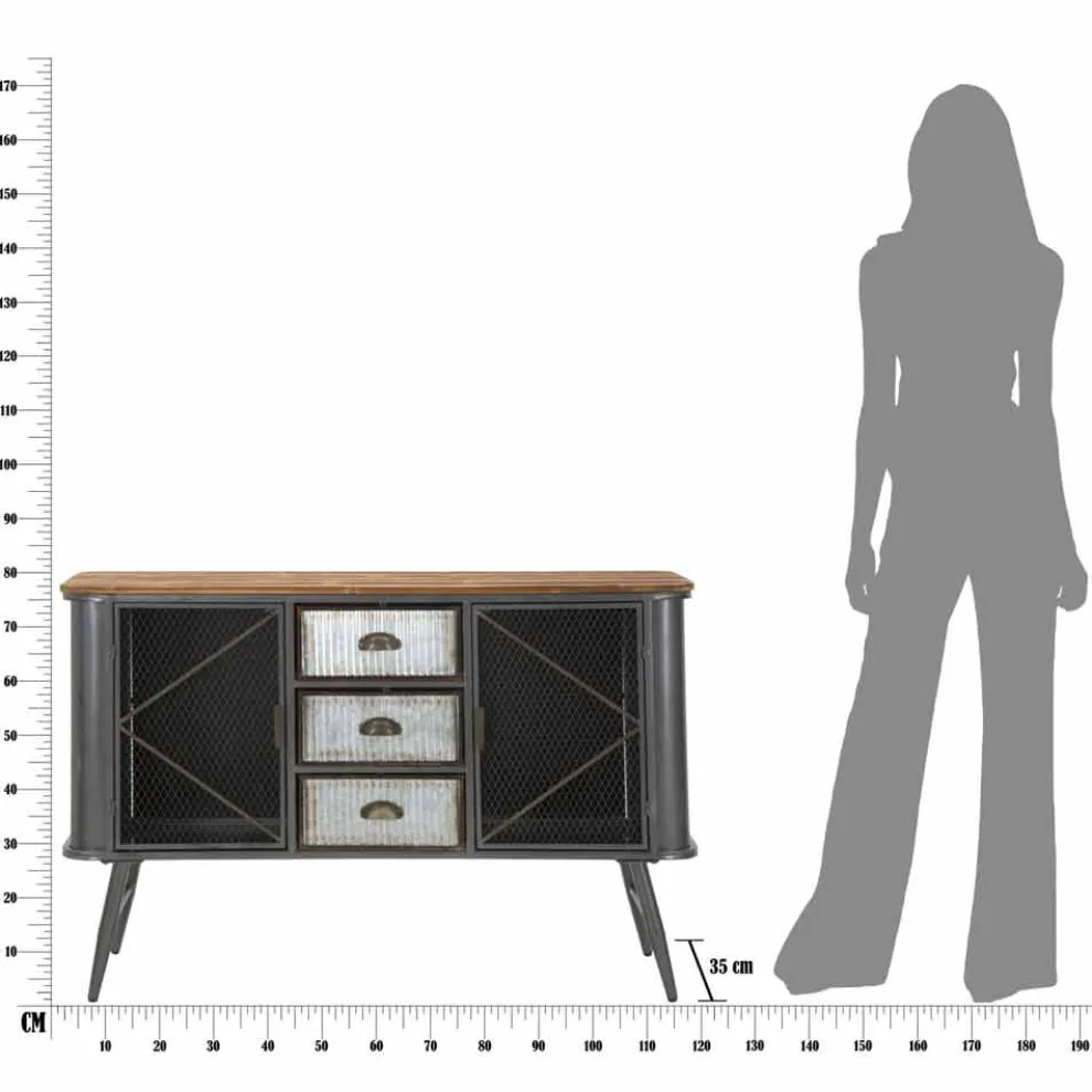Vintage Industrial Design Wohnzimmer Sideboard aus Eisen und Holz - Akimi