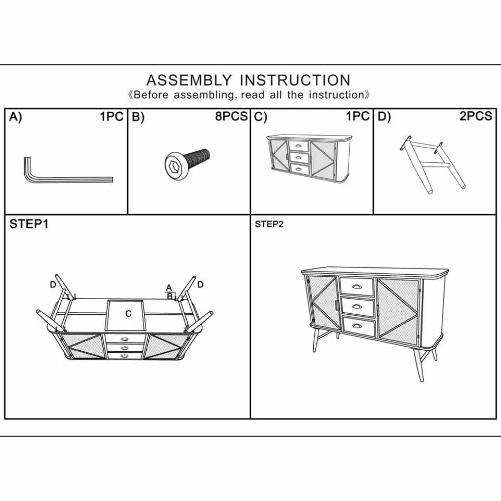 Vintage Industrial Design Wohnzimmer Sideboard aus Eisen und Holz - Akimi