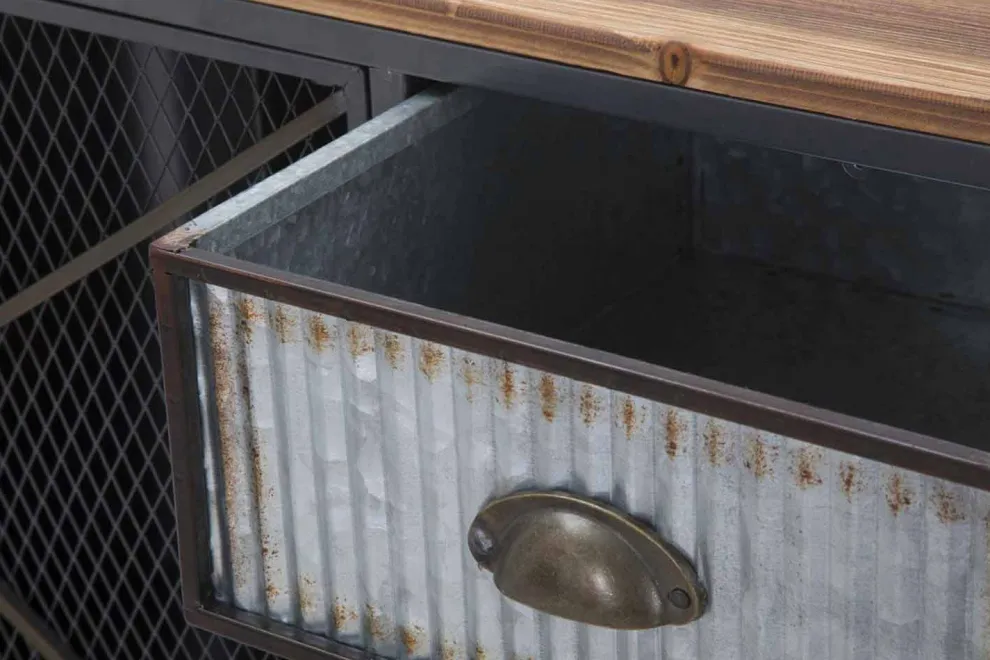 Vintage Industrial Design Wohnzimmer Sideboard aus Eisen und Holz - Akimi