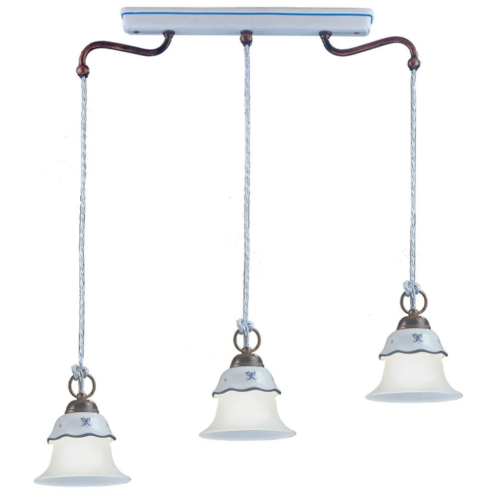 Vintage 3-Licht-Hängelampe aus Eisen, Glas und Keramik - Ferrara
