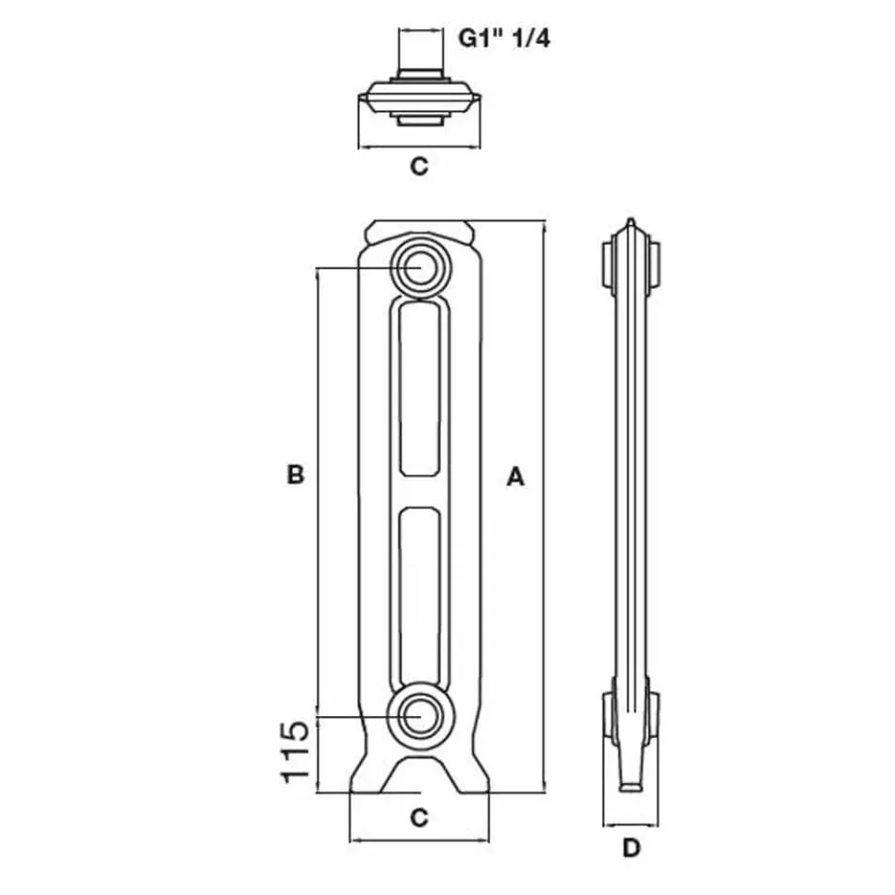 Vintage Radiator 7 Dekorierte Elemente aus Gusseisen vom Boden bis 1062 W - Barock