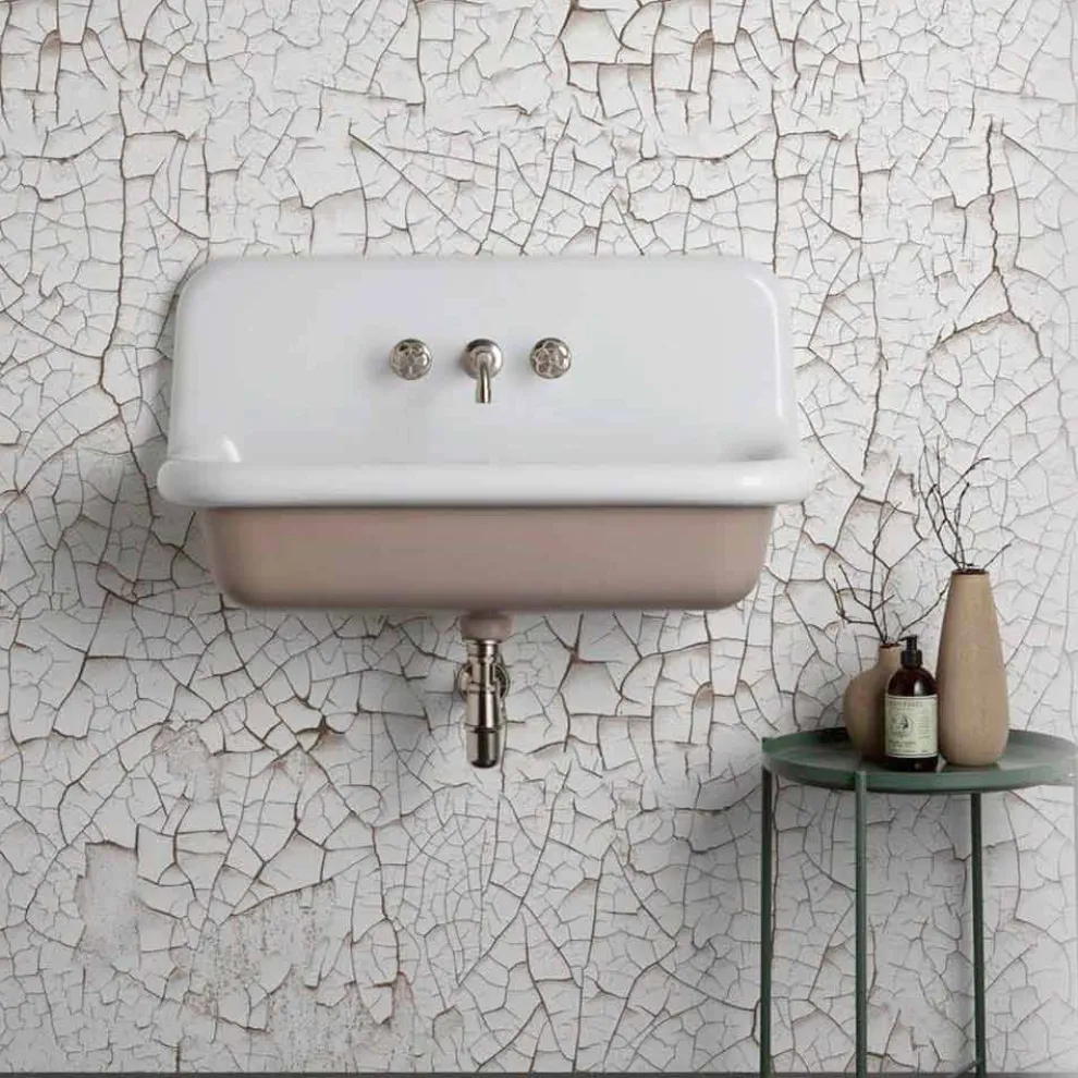 Vintage rechteckige Wandwaschbecken aus Keramik, Henry