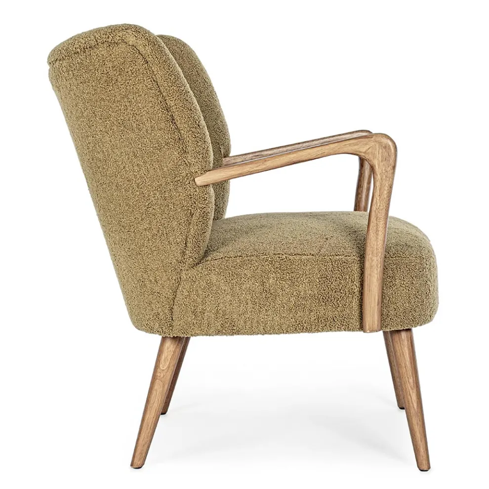 Vintage Rubberwood Sessel und Sitzfläche und Armlehnen in Wolloptik - Patrizia