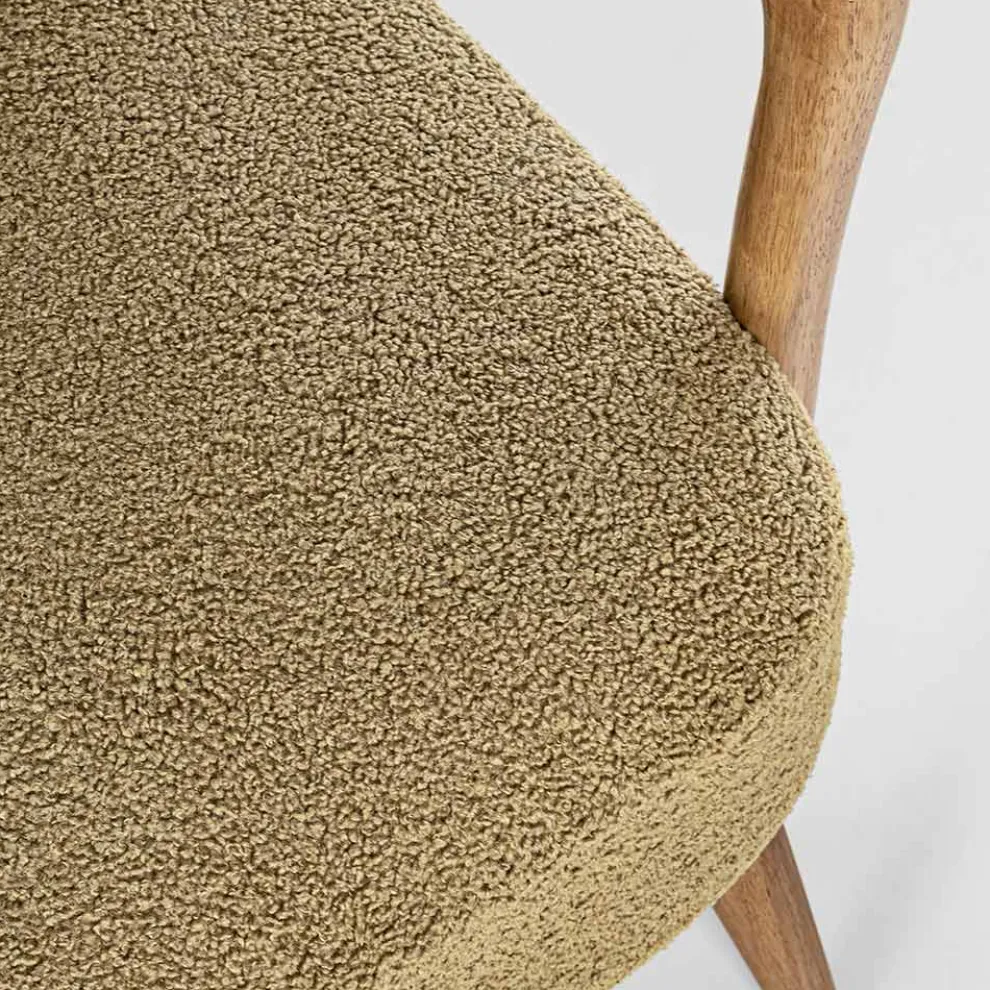 Vintage Rubberwood Sessel und Sitzfläche und Armlehnen in Wolloptik - Patrizia