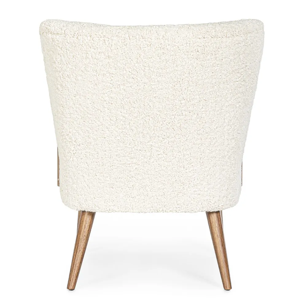 Vintage Rubberwood Sessel und Sitzfläche und Armlehnen in Wolloptik - Patrizia