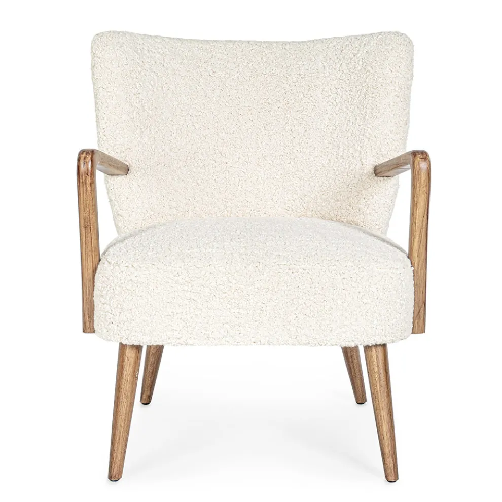 Vintage Rubberwood Sessel und Sitzfläche und Armlehnen in Wolloptik - Patrizia