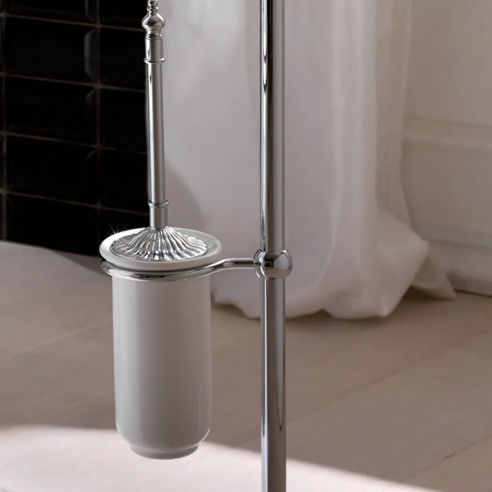 Vintage Stehlampe mit Papierhalter und Toilettenbürstenhalter aus Messing und Keramik - Caen