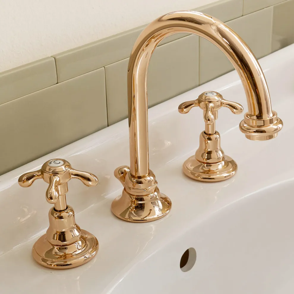 Vintage Waschtischarmatur aus Messing 3 Löcher Made in Italy - Klarisa