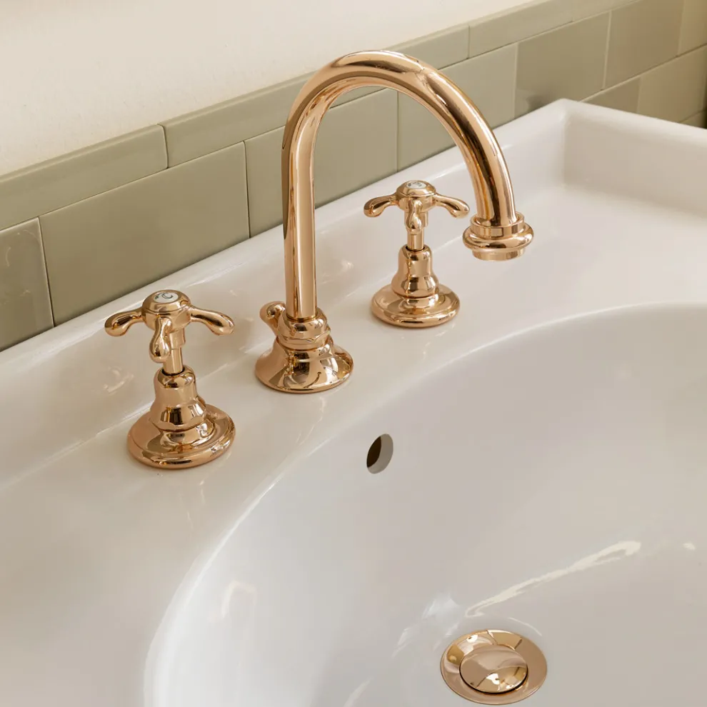 Vintage Waschtischarmatur aus Messing 3 Löcher Made in Italy - Klarisa