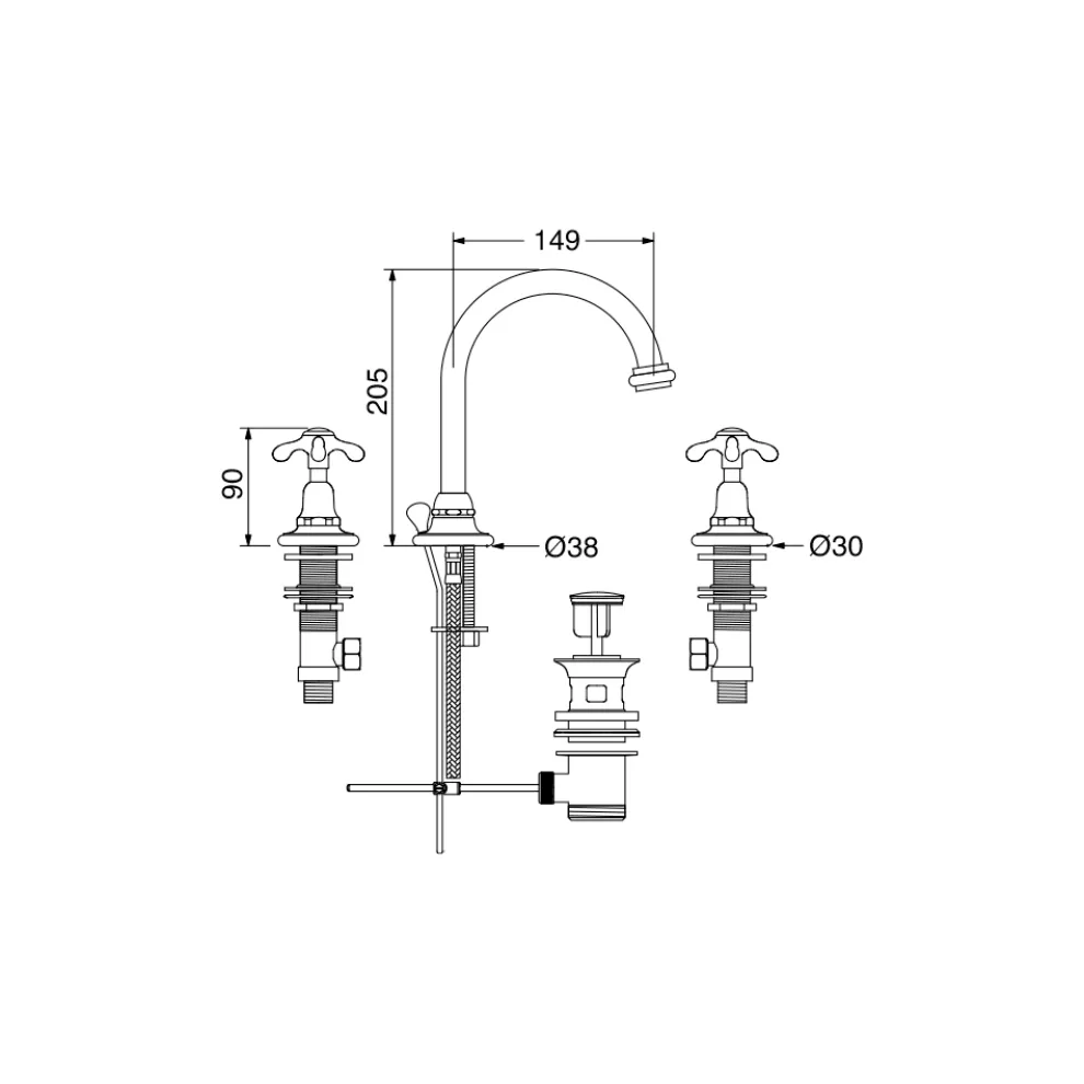 Vintage Waschtischarmatur aus Messing 3 Löcher Made in Italy - Klarisa