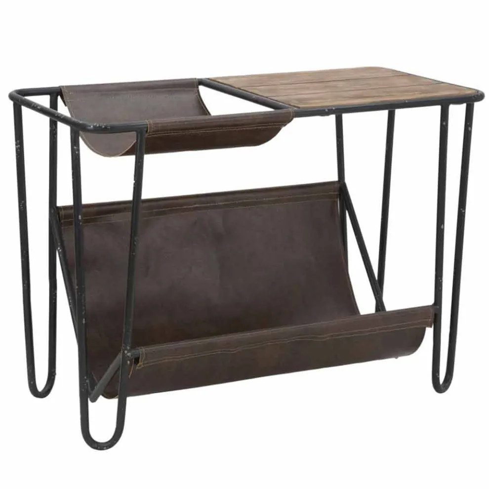 Vintage Zeitungstisch aus Eisen und Kunstleder - Merica