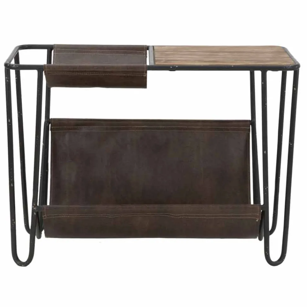 Vintage Zeitungstisch aus Eisen und Kunstleder - Merica