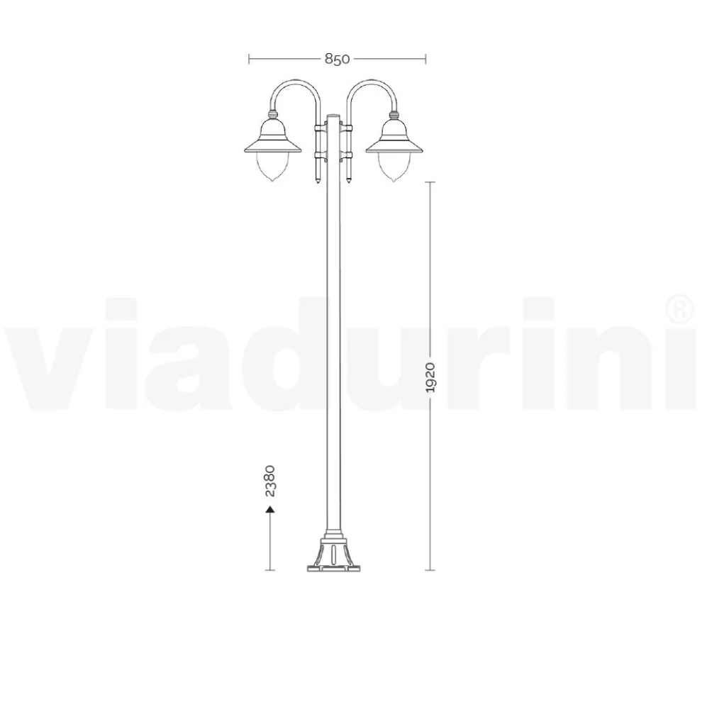 Vintage-Gartenlampe mit 2 Lichtern aus Aluminium, hergestellt in Italien – Cassandra
