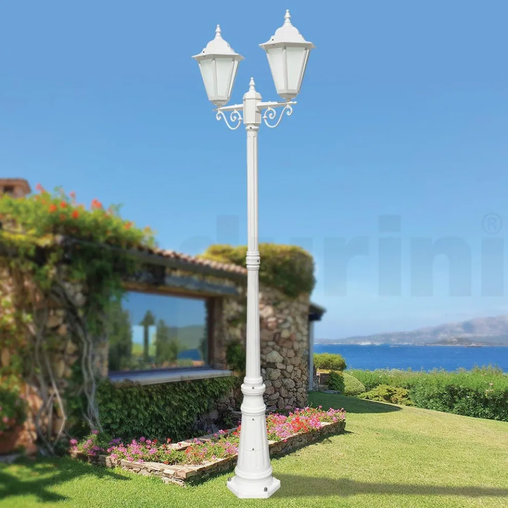 Vintage-Lampe mit 2 Lichtern aus weißem Aluminium, hergestellt in Italien – Terella