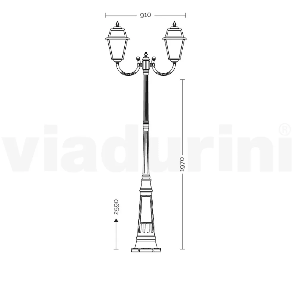 Vintage-Laternenpfahl mit 2 Lichtern aus Aluminium und Glas, hergestellt in Italien – Doroty