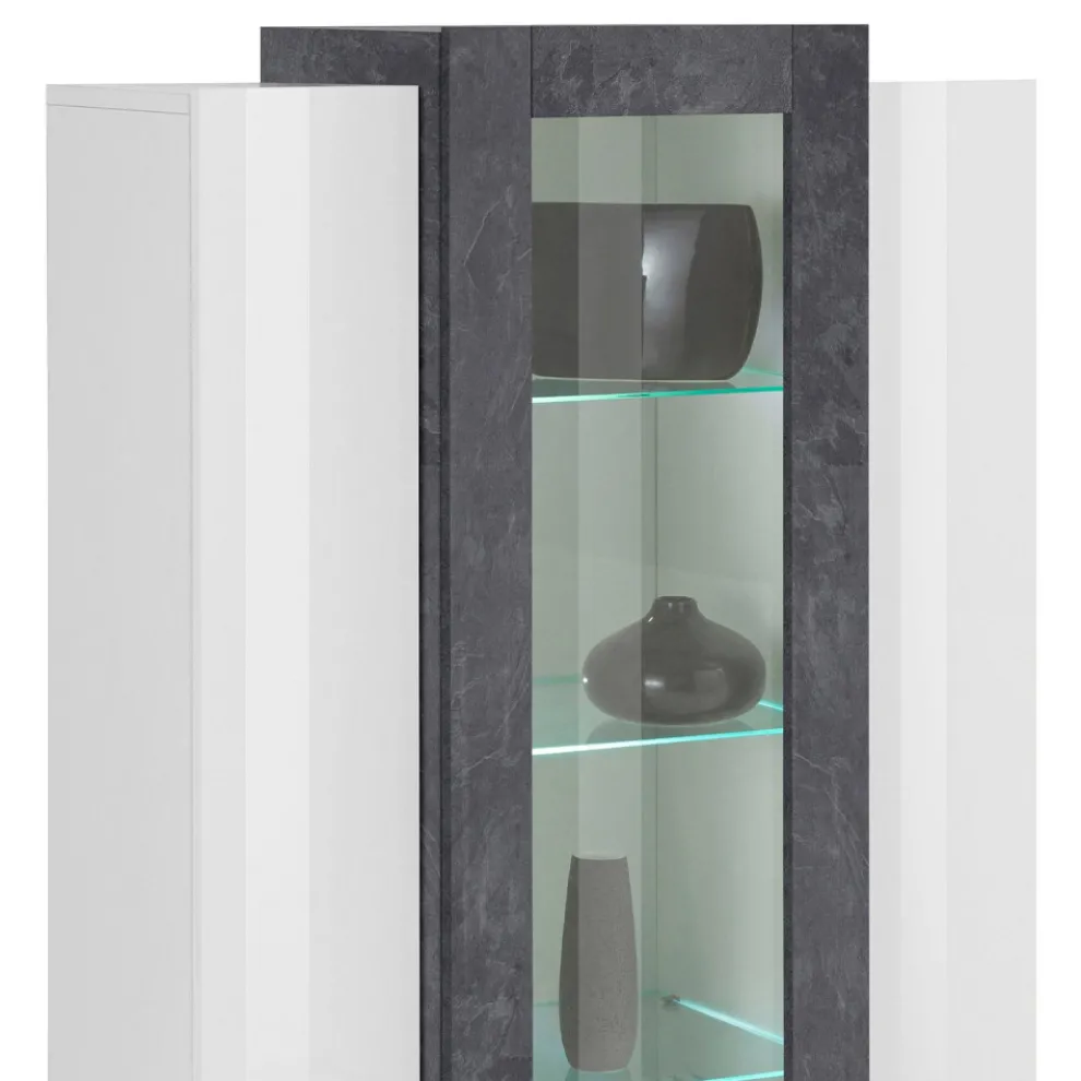 Vitrine 3 Türen Wohnzimmer Weiß und Anthrazit Holz, Zement oder Ahorn - Therese