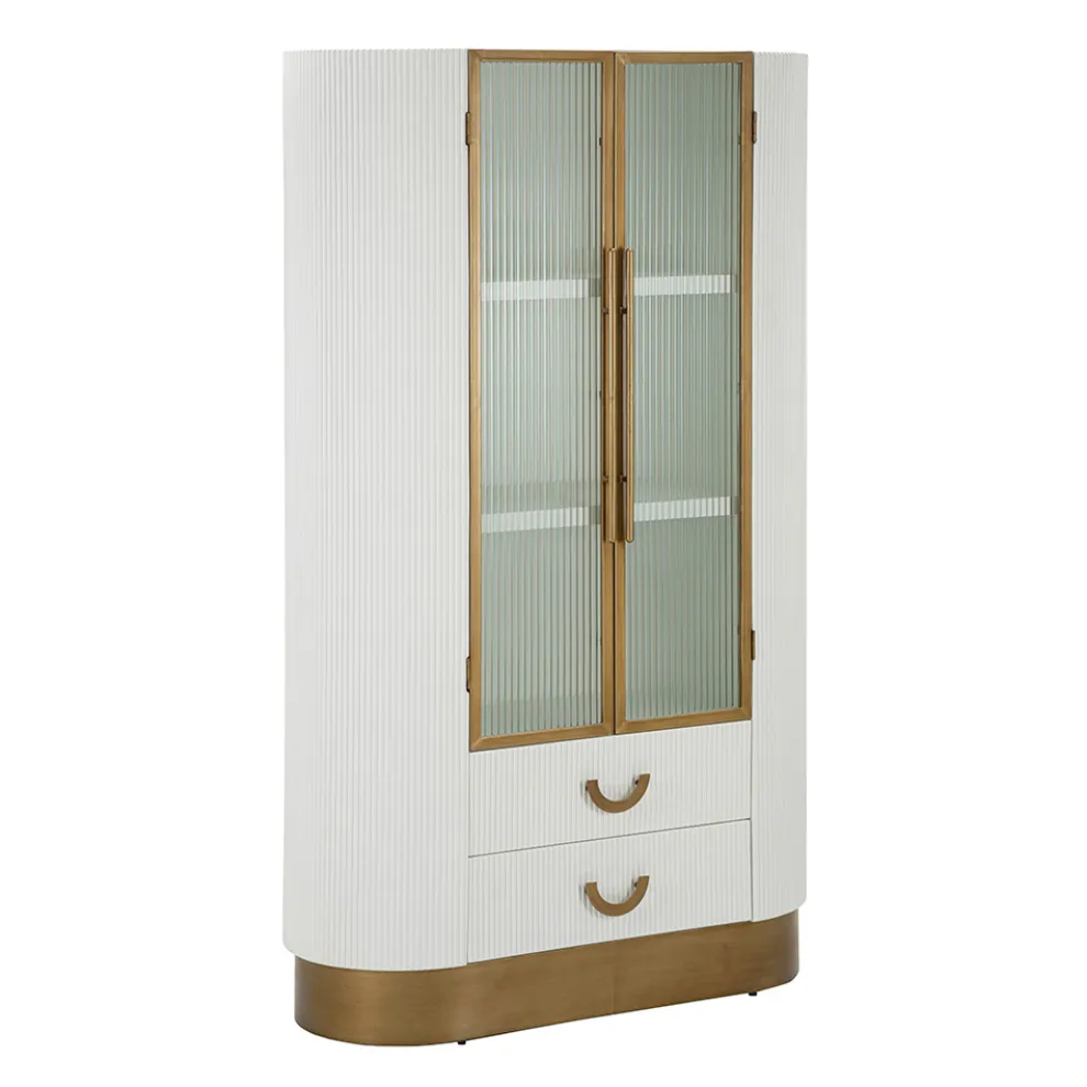 Vitrine aus Holz mit Aufsatz und abgerundeten Einsätzen mit 2 Türen und 2 Schubladen - Rachel