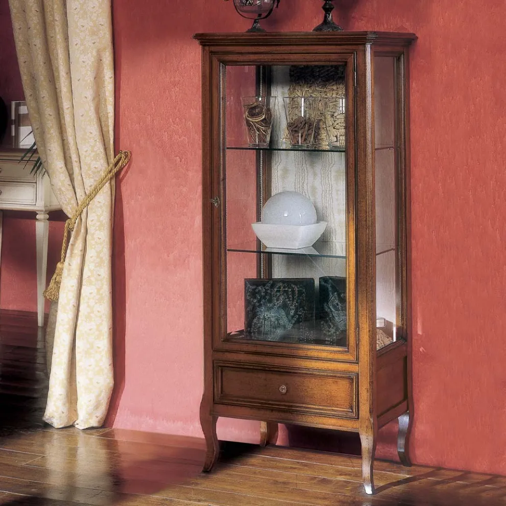 Vitrine mit 1 Schublade, 1 Tür und Glasböden, hergestellt in Italien – Anansi