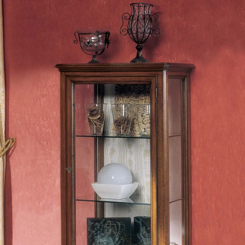 Vitrine mit 1 Schublade, 1 Tür und Glasböden, hergestellt in Italien – Anansi