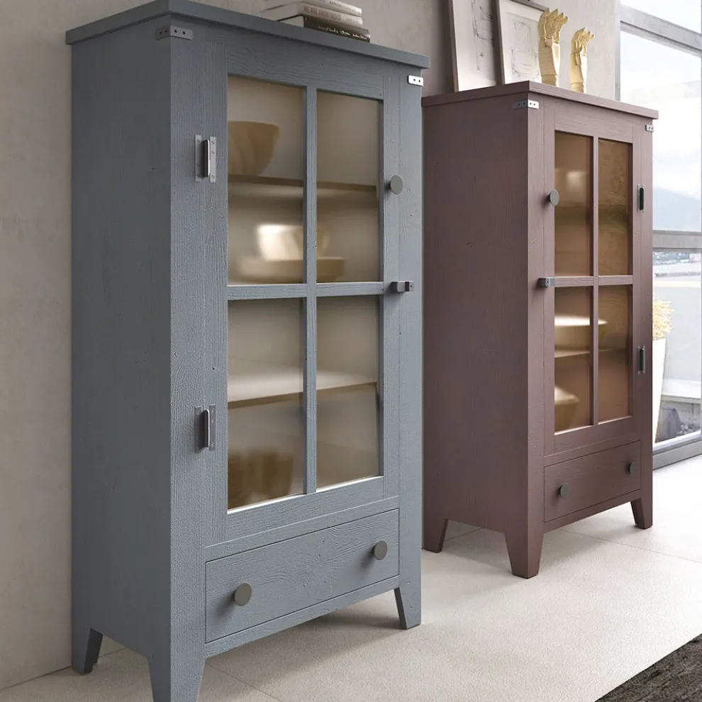 Vitrine Wohnzimmer aus massivem Tannenholz, vollständig in Italien hergestellt - Pascual