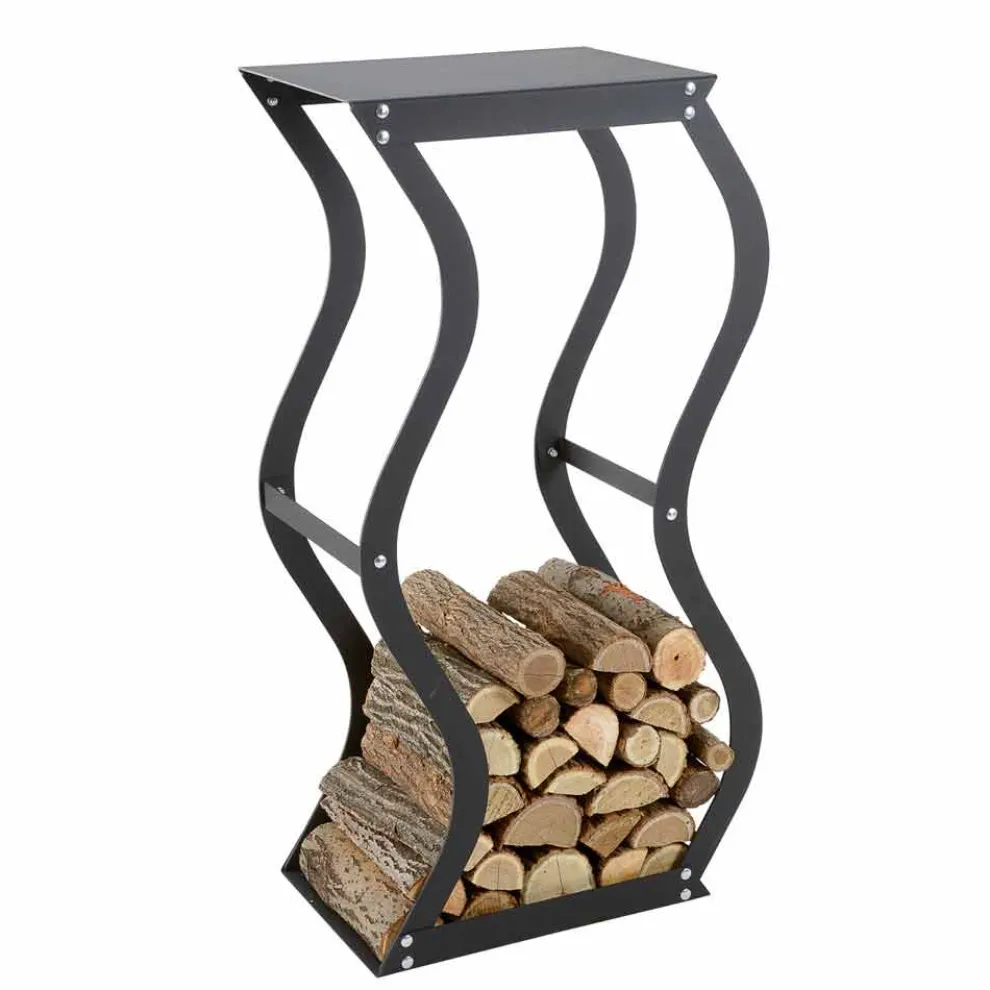 Design Holzhalter aus schwarzem Stahl für den Innenbereich Made in Italy - Traversone