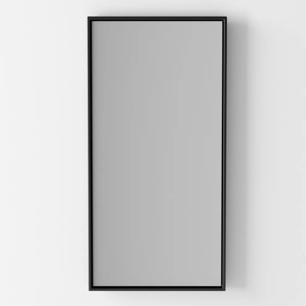 Von hinten beleuchteter rechteckiger Wandspiegel mit schwarzem Rahmen, hergestellt in Italien – Riflessi