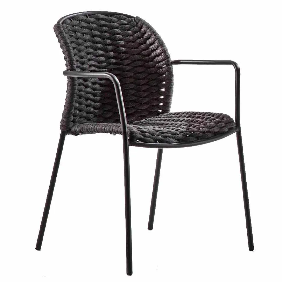 Stapelbarer Außenstuhl aus Seil und Anthrazitmetall, 4 Stück - Drusilla