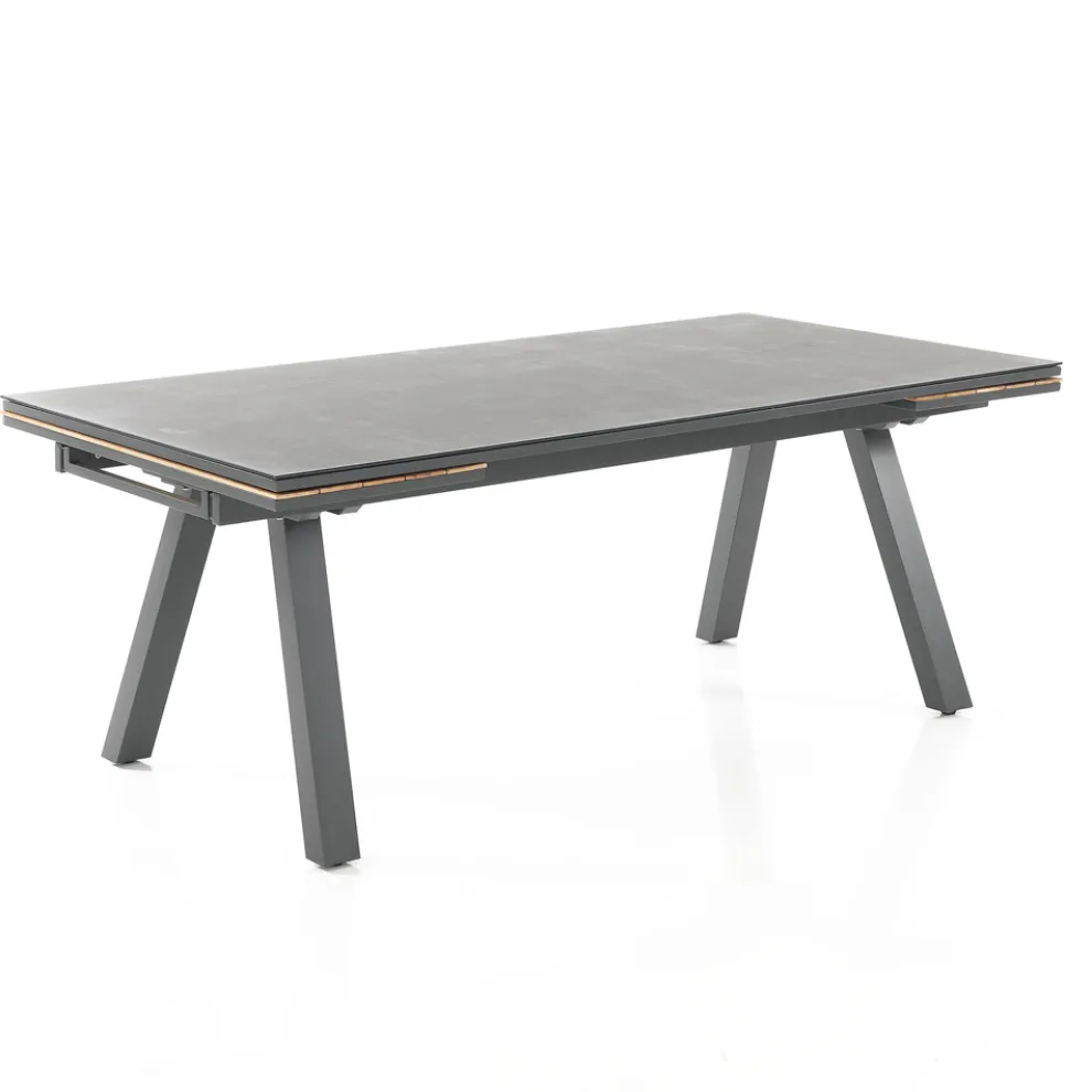 Ausziehbarer Outdoor-Tisch aus anthrazitfarbenem Aluminium und Glasplatte – Aimer