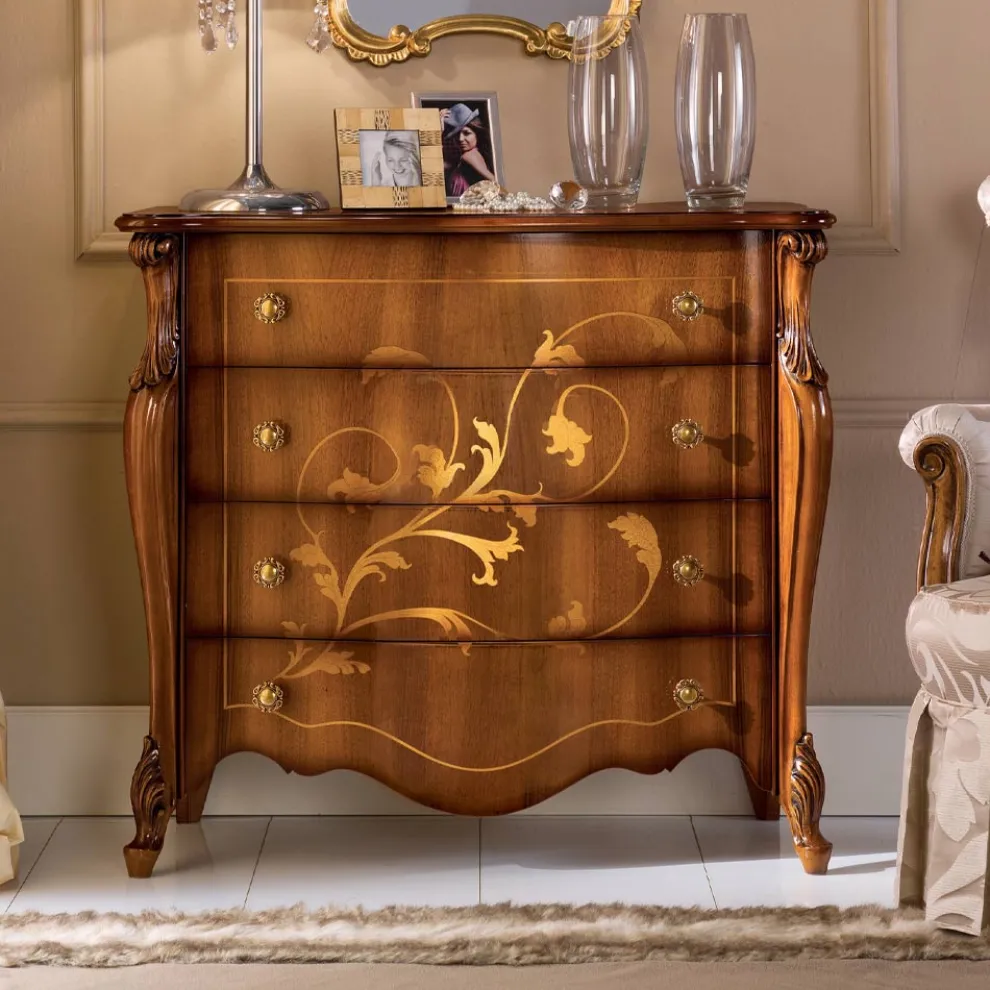 Schlafzimmerkommode aus Holz mit Intarsien Made in Italy - Ottaviano