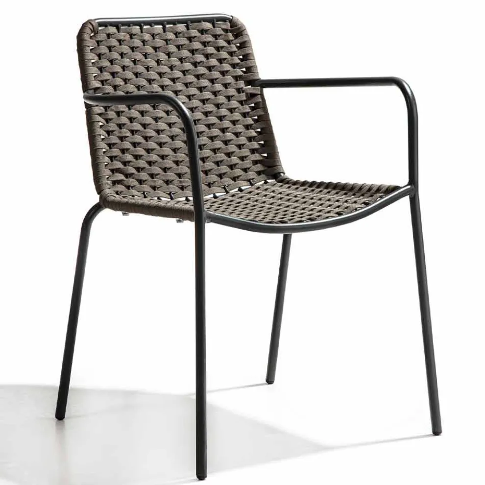 Stapelbarer Gartenstuhl mit Metallarmlehnen und Seil, 4 Stück - Kabarett