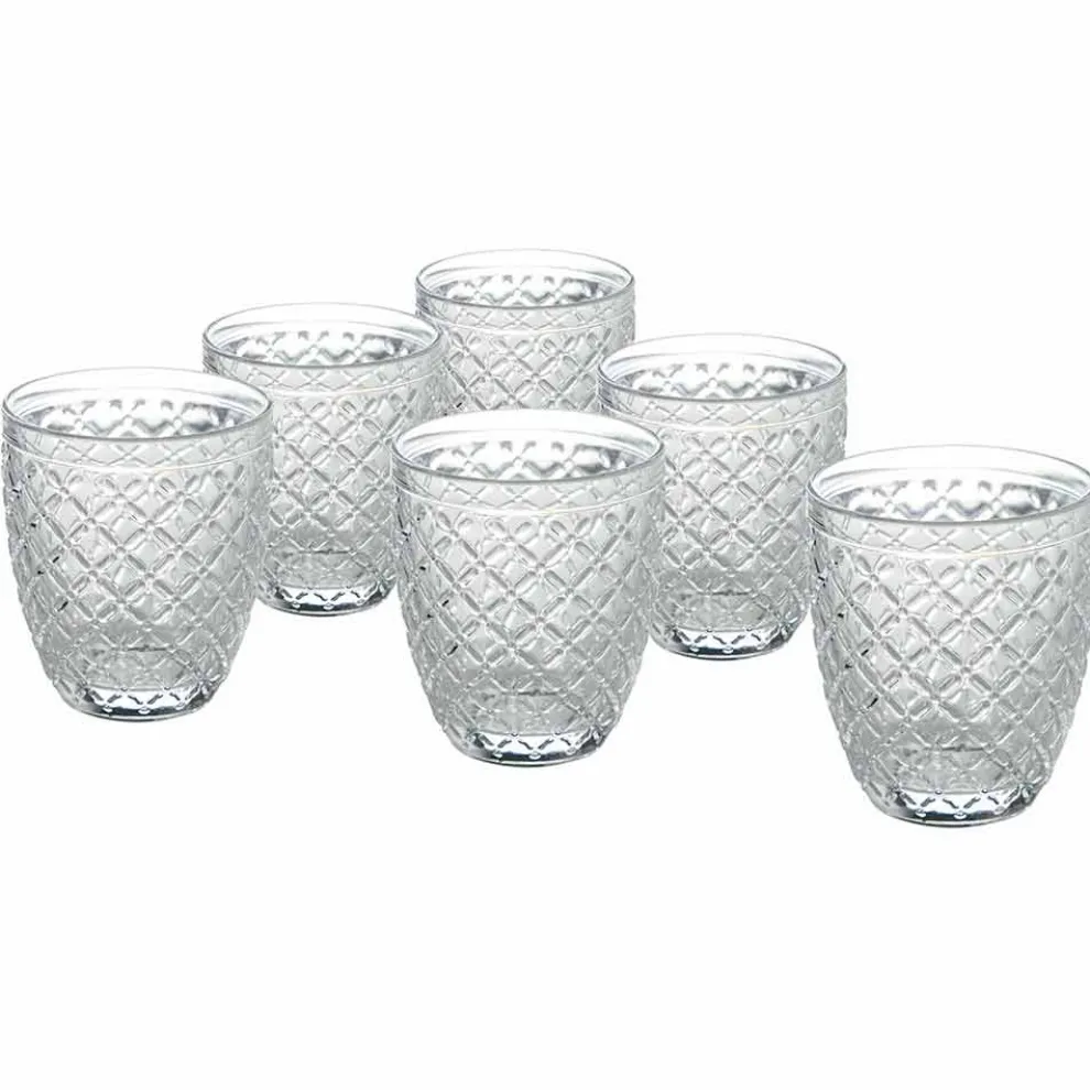 Transparente Glaswassergläser mit geschnitzten Verzierungen 12 Stück - Rocca