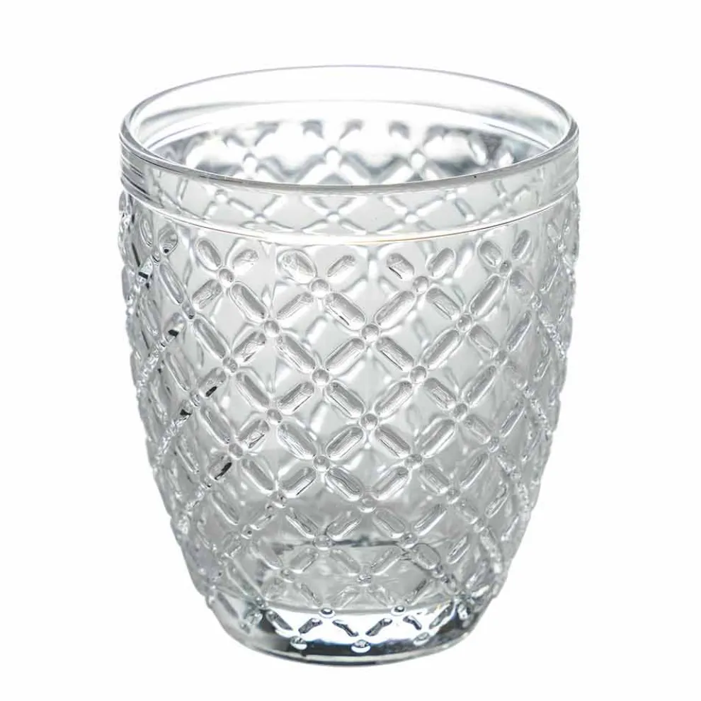 Transparente Glaswassergläser mit geschnitzten Verzierungen 12 Stück - Rocca